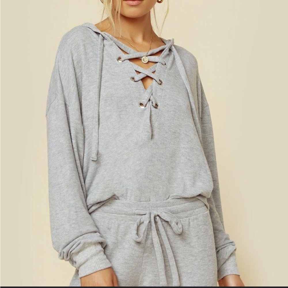 EUC LNA Brushed Leo Lace Up Hooded Sweatshirt